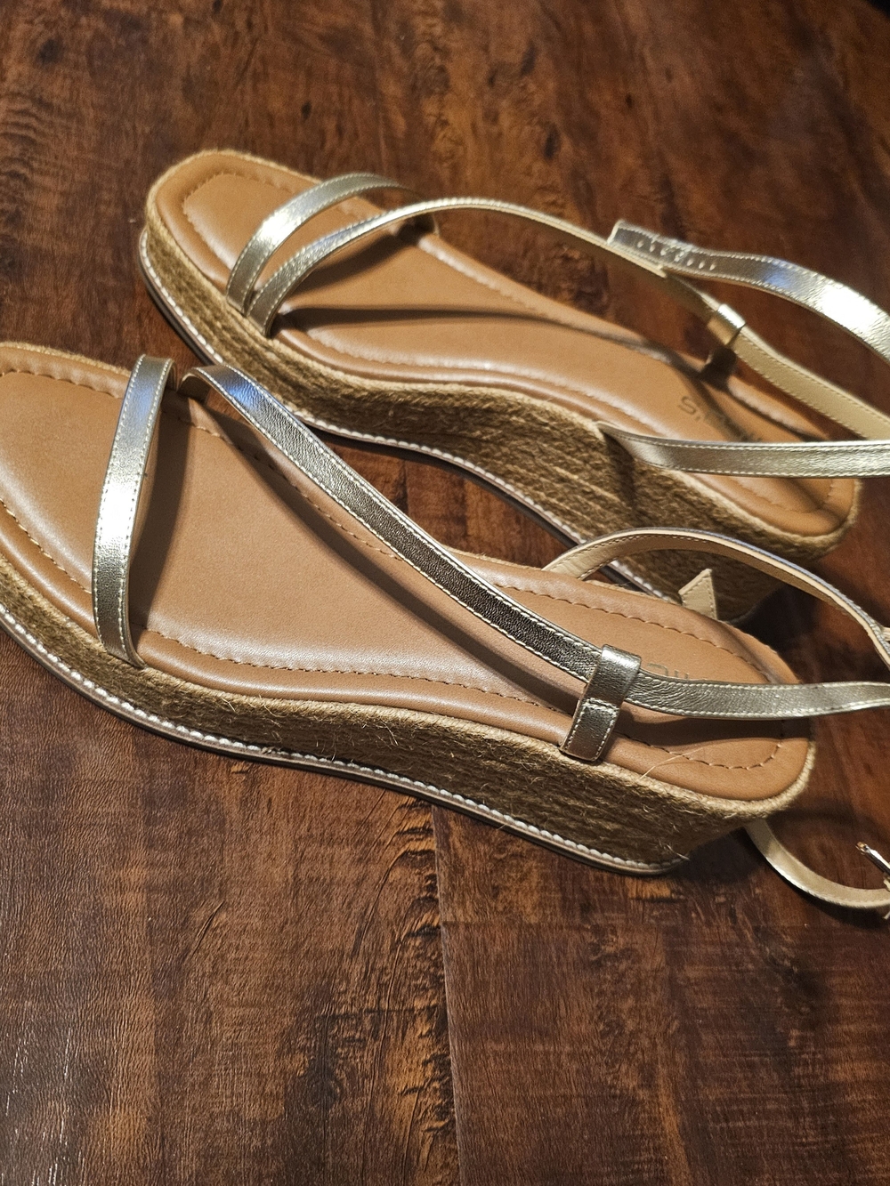 Women's Metallic Gold Espadrille Wedge Sandals